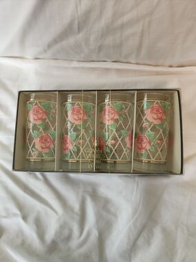 Vintage Libbey St Clair Connoisseur Hiball Glasses x 4 Roses 13oz Ice Tea NIB